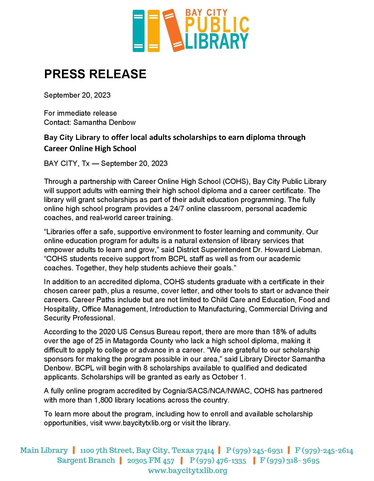 press release cohs